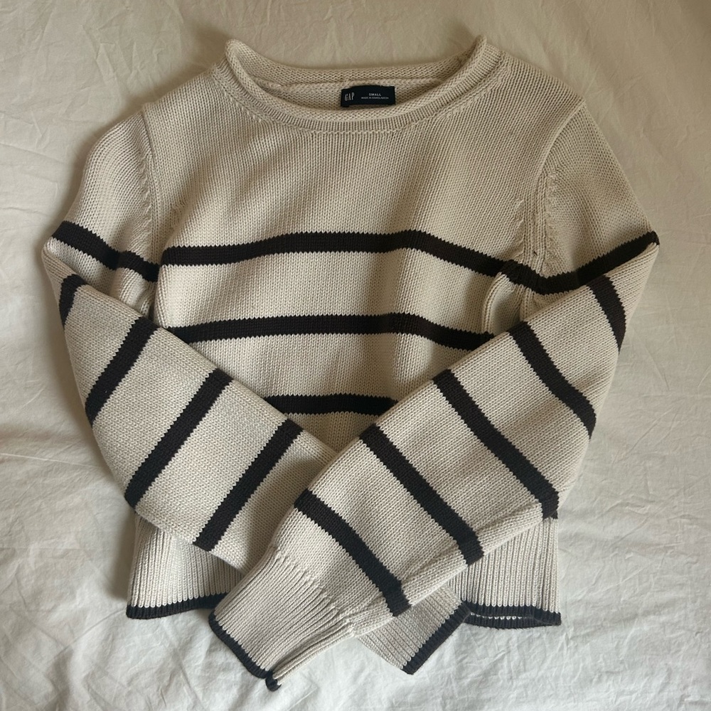 GAP Brown and Cream Striped roll neck Sweater